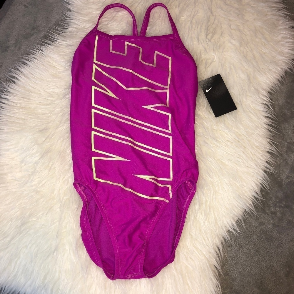 NWT NIKE Fuschia Blast Logo One Piece Swimsuit Sz 6